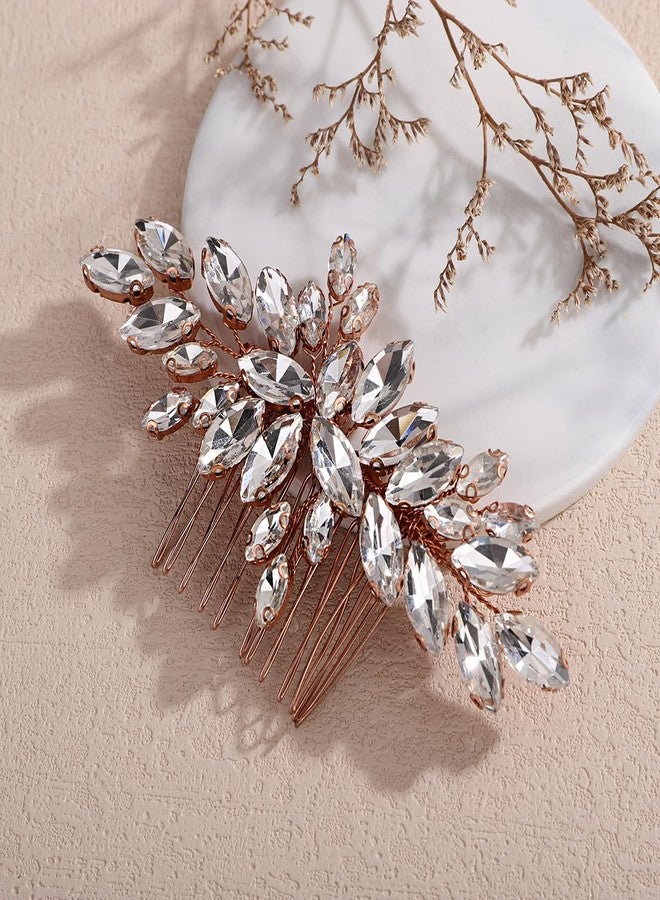 Xerling Multiple Colors Rhinestone Wedding Hair Comb for Brides Bridal Vintage Side Comb Hair Jewelry Accessories for Women (Rose Gold) - Image 2